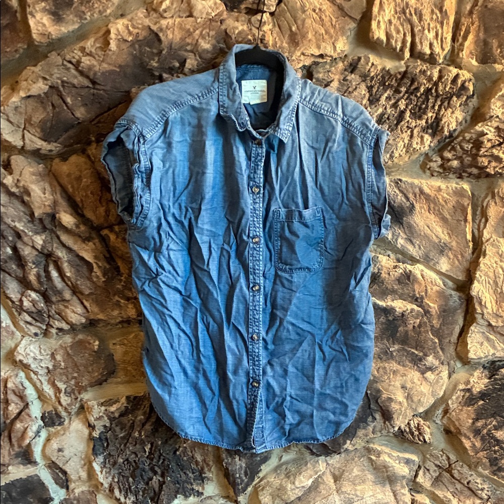 American Eagle Outfitters Casual Blue Button Down Shirt